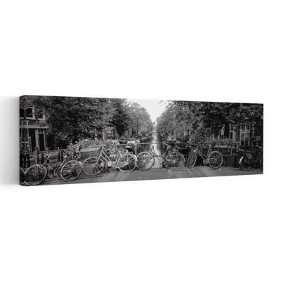 Bicycles On Bridge Over Canal Amsterdam Netherlands by Thomas Winz - Wrapped Canvas Panoramic Print