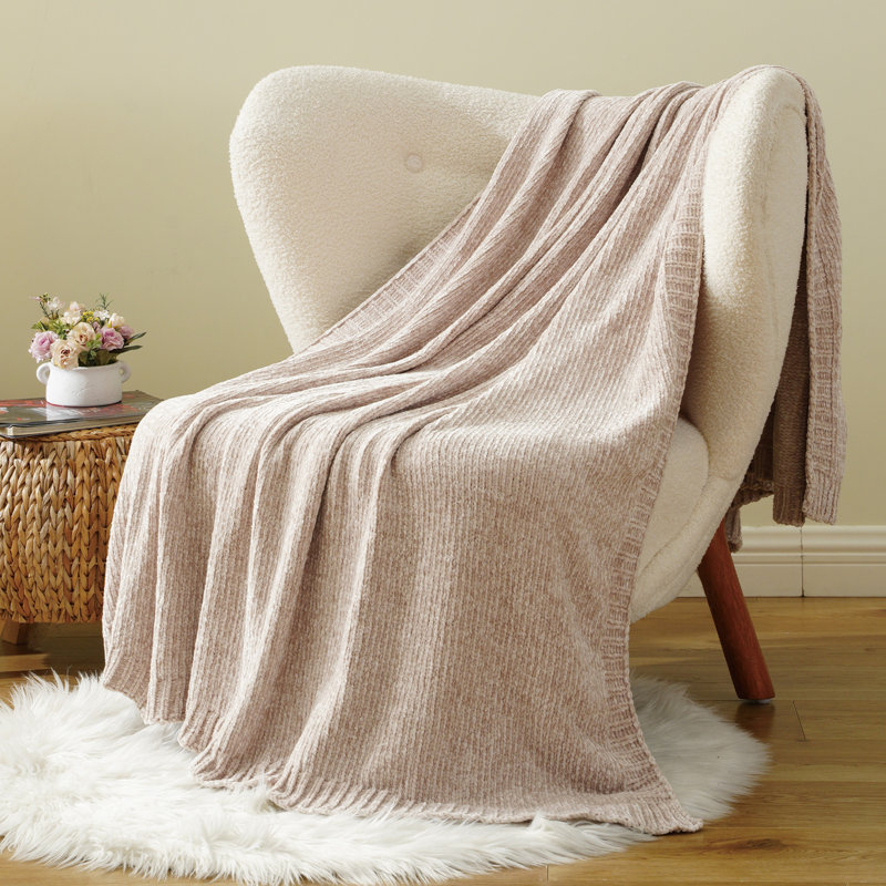 Jeté en chenille pour canapé, douillette douillette pour canapé, 51 po x 67 po, Beige