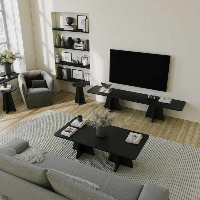 Modern Black Coffee Table Set (4 Pieces), 100% Melamine Coated Particle Board | Large Table: 70.9 x 15.7 x 16.5 in, Medium Table: 47.2 x 15.7 x 23.6 in, Small Tables: 15.7 x 19.7 x 15.7 in | Stylish & Durable Design for Living Room
