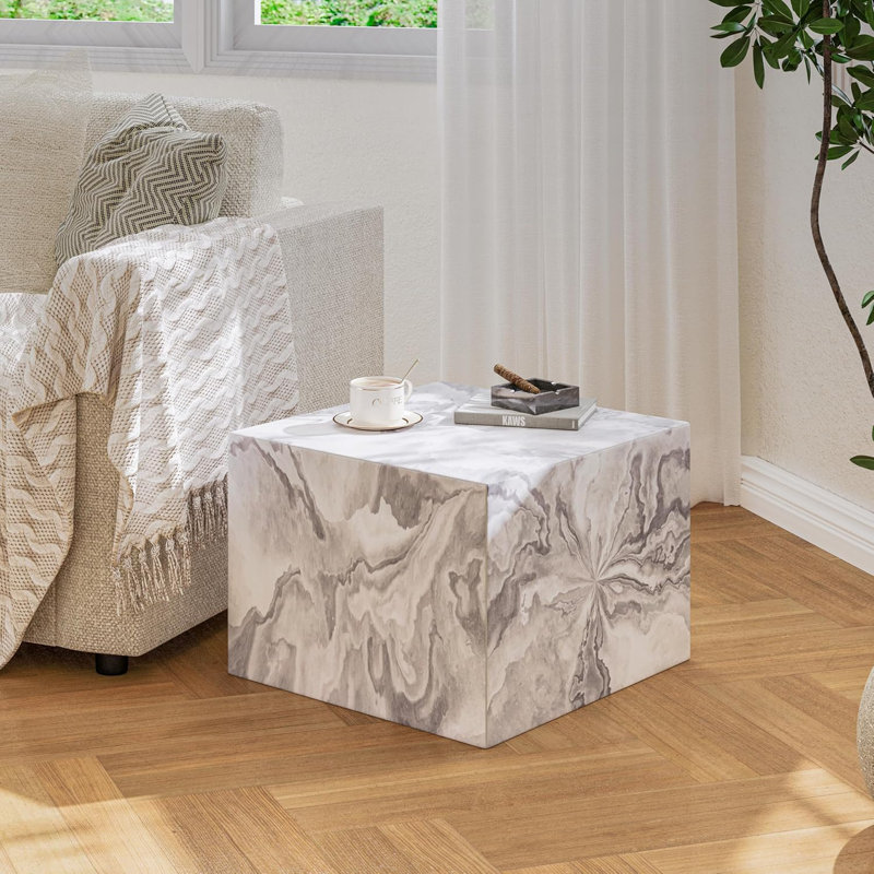 Cube Ottoman Footstool, White Marble