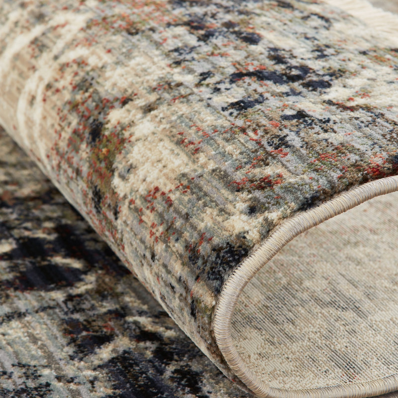 Lightfoot Abstract Area Rug in Ivory/Gray, Rectangle 5'2" x 7'8"