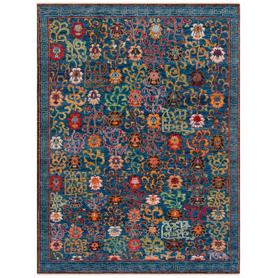 Tapis floral rouge / vert / bleu en laine / coton noué à la main Sultanabad