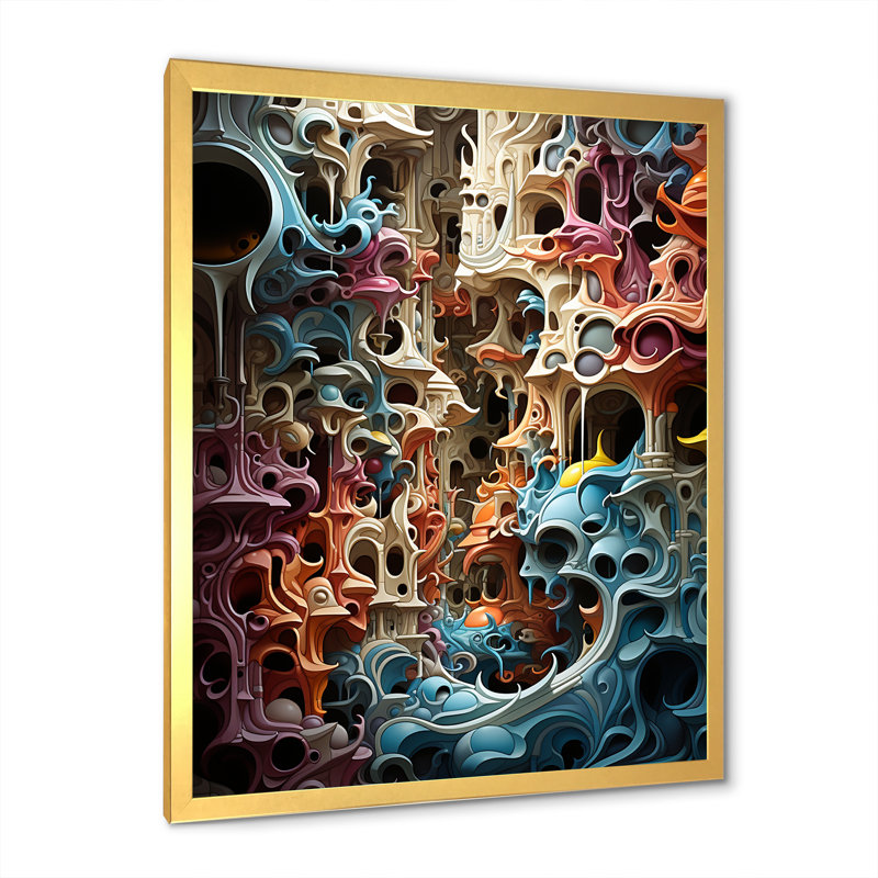 Surréalisme chaotique, architecture I sur toile, Cadre photo doré simple, H 20 po x l 12 po x P 1 po