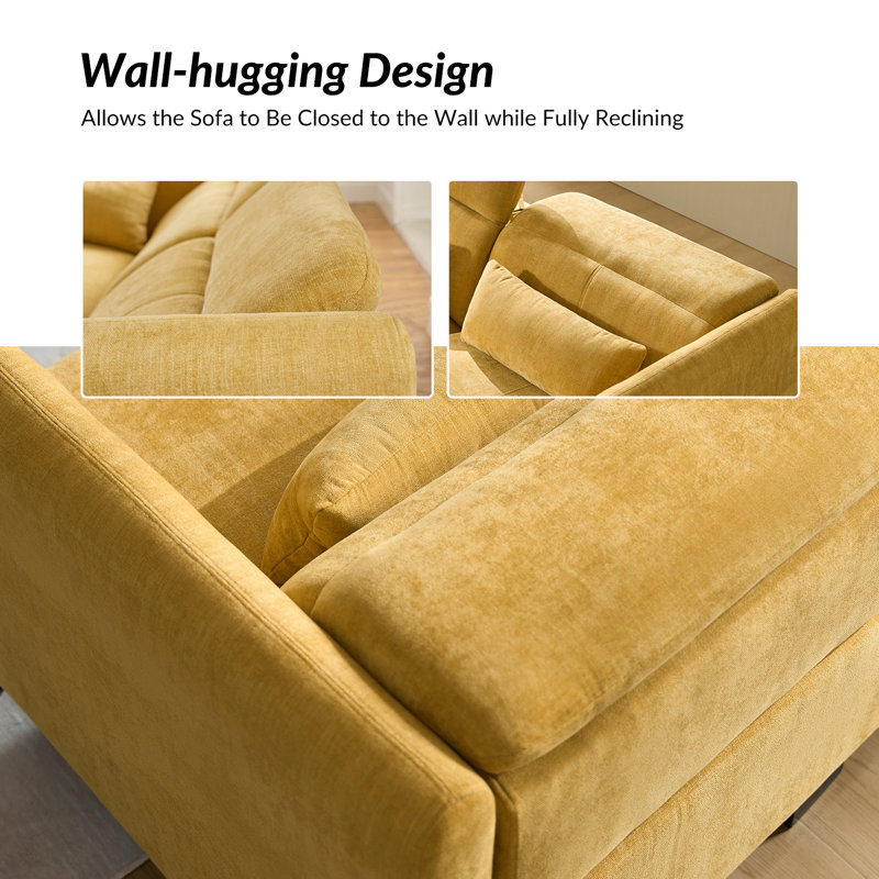 Teekam 73.25"W Power Reclining Zero Gravity Sofa with Adjustable Headrest And Footrest, Mustard