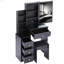 Petite coiffeuse 29,2 po avec tabouret de chevet gauche + tabouret rembourré, très grand miroir coulissant à droite, rangement multi-couches grande capacité, commode pratique et pratique, convient aux petits espaces