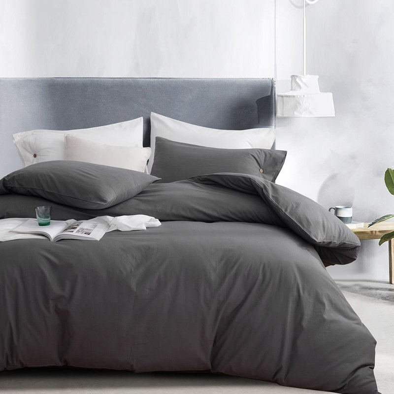 Cotton Sateen Duvet Cover, King Duvet Cover + 2 King Shams, Gray