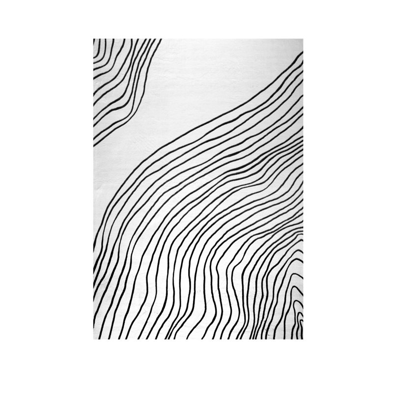 Tapis abstrait noir et blanc 4 pi x 6 pi