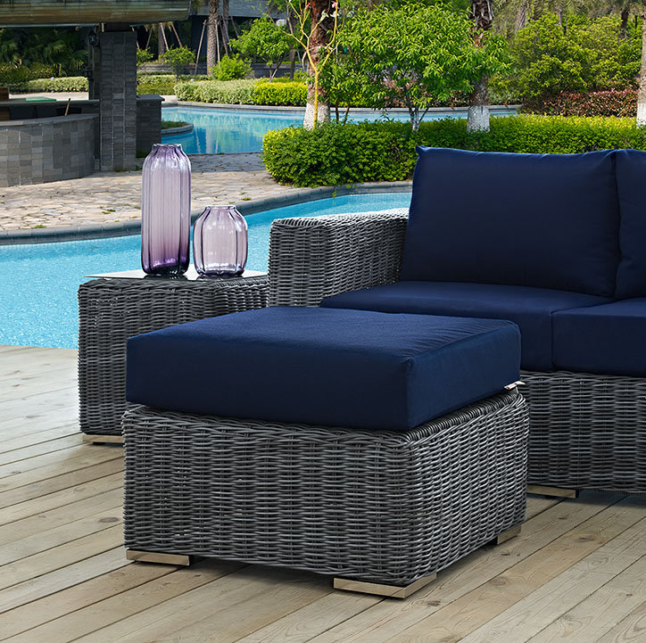 Repose-pieds d'extérieur Modway Modrest Invite, Toile bleu marine Sunbrella®