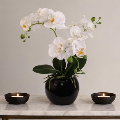 Arrangement de 13 po orchidée phalaenopsis artificielle blanche dans un vase en céramique