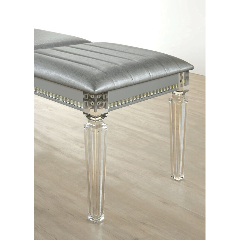 Elisabetta entryway bench, bedroom bench, dining bench, Silver, 19.63”H x  54”W x 18.13”D