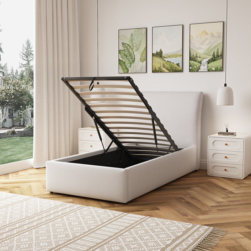 Upholstered Ottoman Storage Bed, Single (3'), Beige