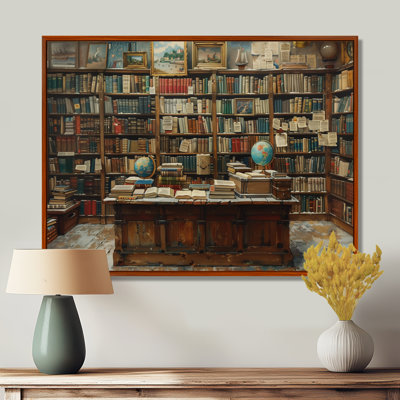 Brown Beige Vintage Library Books Wonder - Libraries Wall Art Living Room
