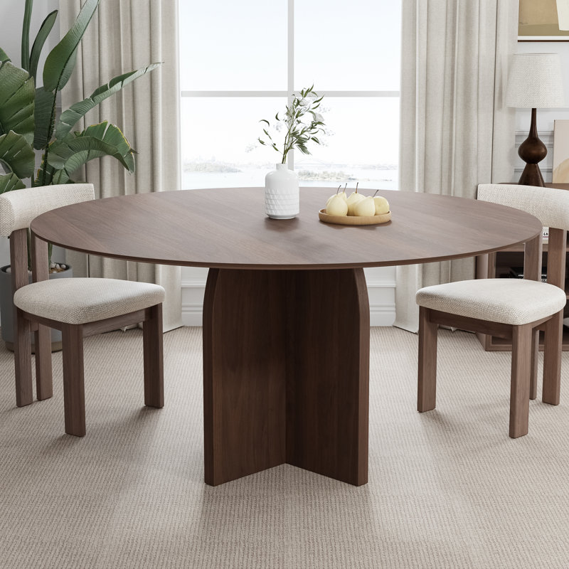 Enciso Round Solid and Manufactured Wood Cross Pedestal Dining Table, Walnut, 30"H x 59"L x 59"W