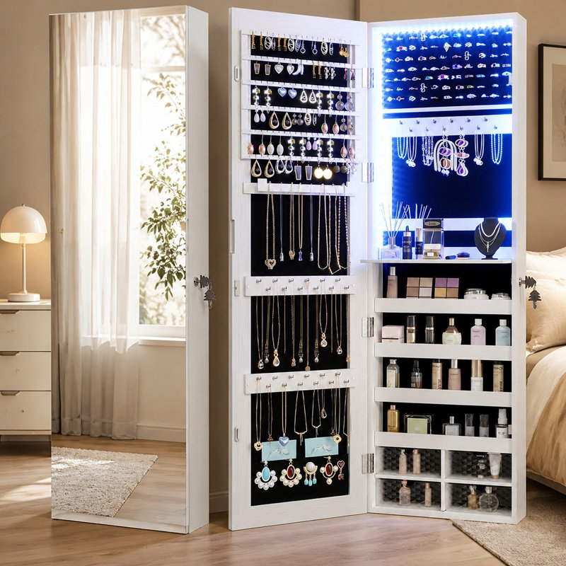 Armoire à bijoux à DEL blanche verrouillable, Blanc