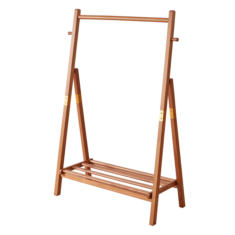 Portant à vêtements robuste en bois massif autoportant, porte-vêtements en forme de A avec tablette de rangement inférieure et crochets latéraux, présentoir à vêtements pour chambre à coucher, couloir