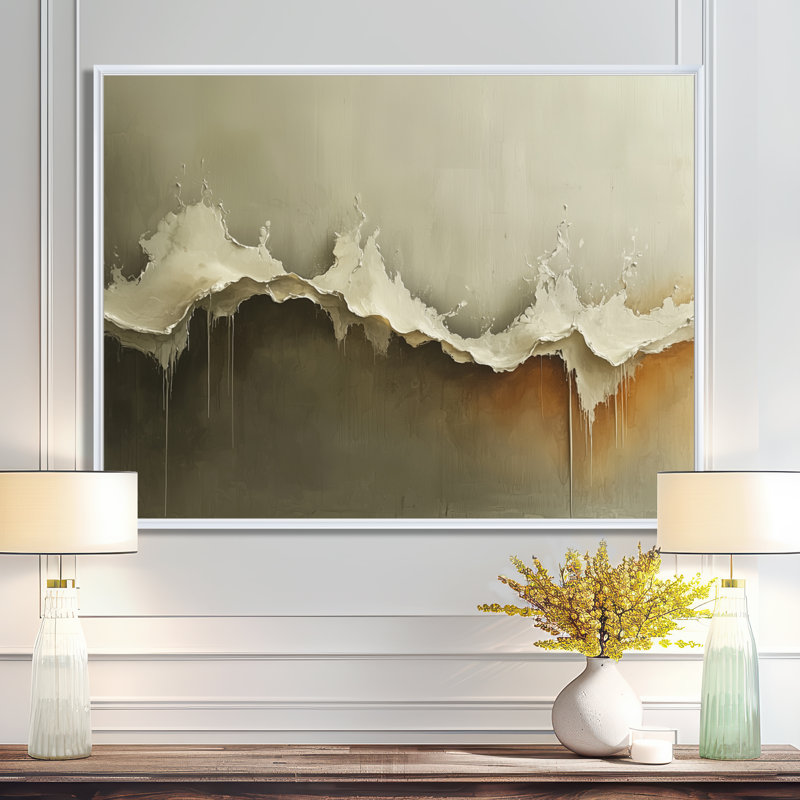 Cullompt Ephemeral Pathway Drip Peinture I, H 30 po x l 40 po, Impression encadrée flottante, Blanc