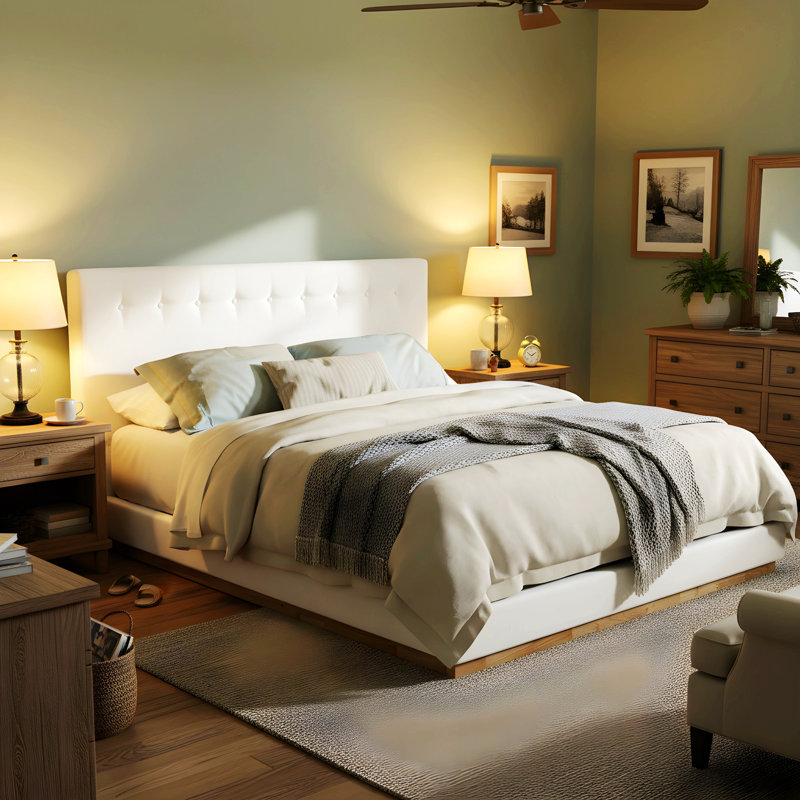 Lit plateforme en bois avec tête de lit tapissier, conception capitonnée