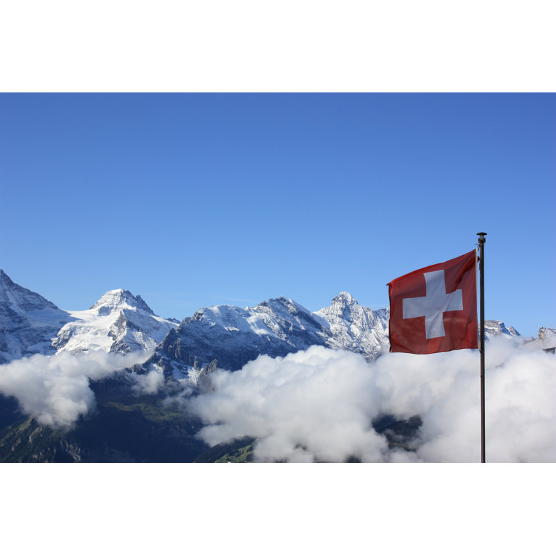 Flag Of Switzerland Against The Swiss Alps by Peilin75 - Wrapped Canvas Print, 20cm H x 30cm W x 3.8cm D