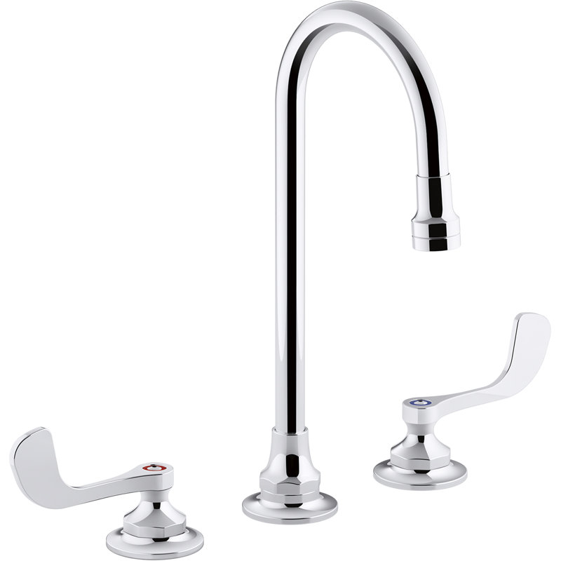 Robinet de lavabo de salle de bain à large entraxe Triton Bowe 1,0 GPM avec écoulement laminaire, bec col-de-cygne et poignées de poignet, drain non inclus