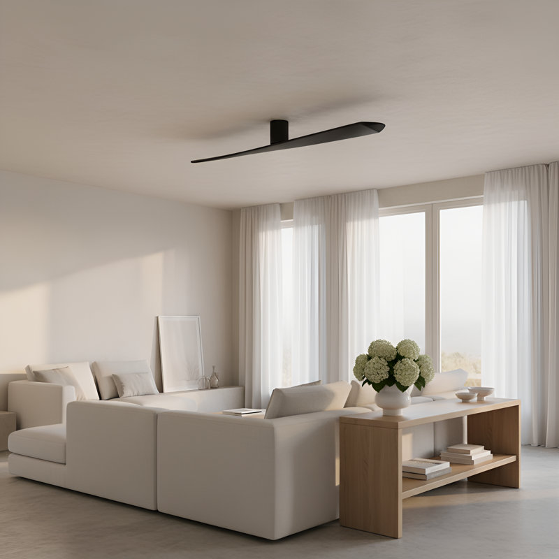 Visual Comfort Fan Plank Smart 72 Hugger Indoor Ceiling Fan with Natural Honey blades and Handheld Remote, Midnight Black