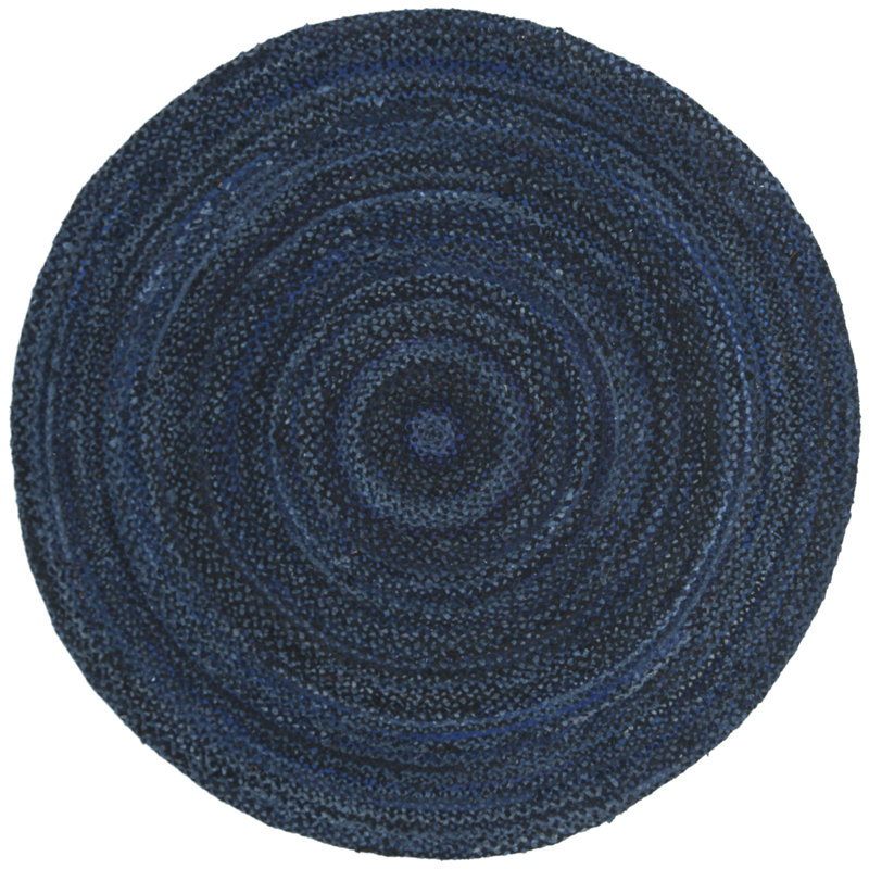 Tapis bleu marine / noir en coton tissé à plat à la main Proffitt, Rond 8 pi