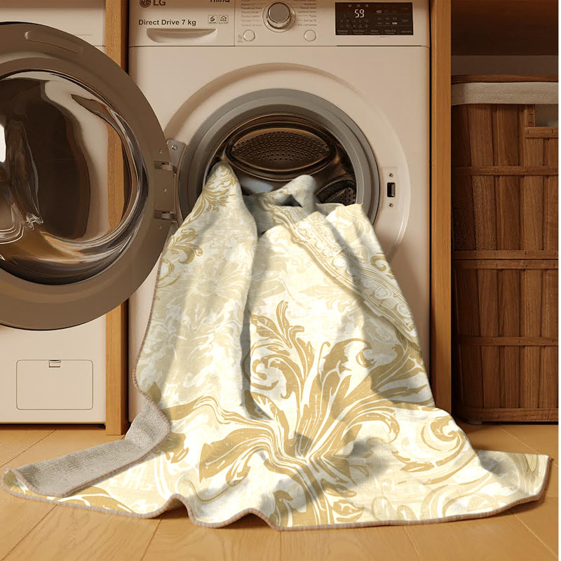 Tapis beige classique lavable à la machine Osnas Oboe, 7 x 9