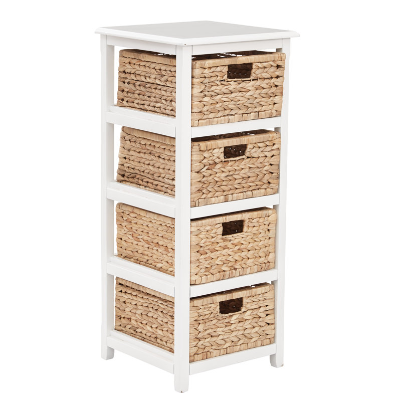 Commode de rangement en bois empilable 4 tiroirs Ottilie, Blanc et naturel