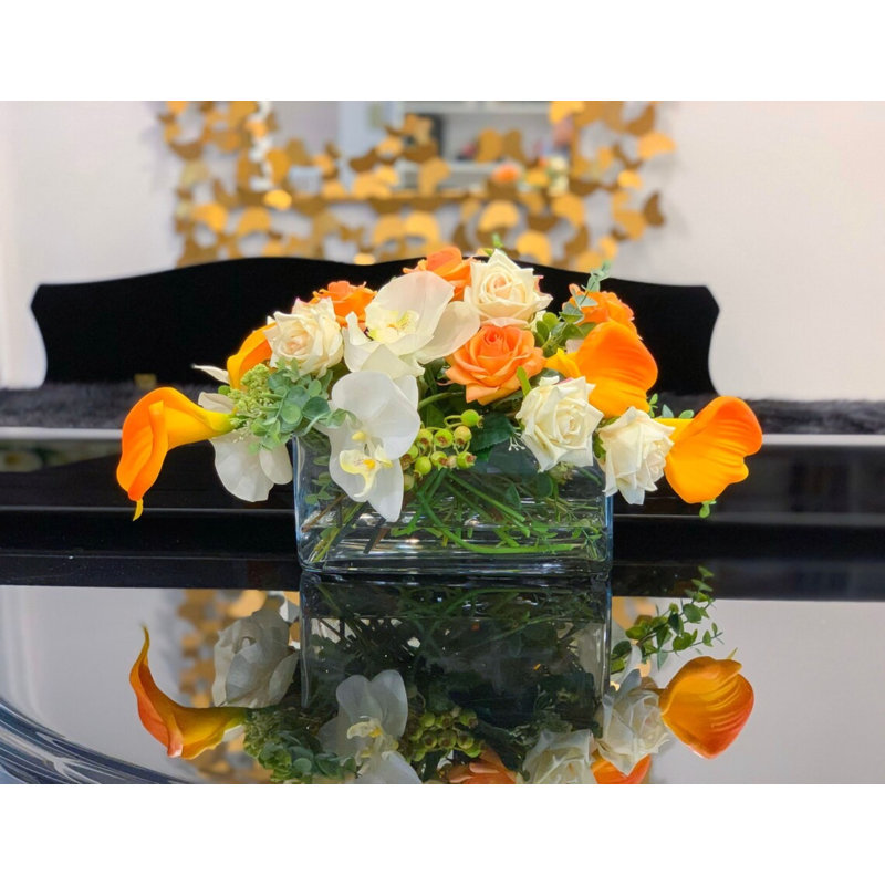 Thanksgiving Centerpiece: Orange Calla Lilies & White Roses
