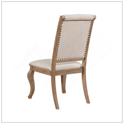 Ensemble de 2 chaises de salle à manger rembourrées en tissu crème avec garniture cloutée et finition brun orge, moelleuse et confortable