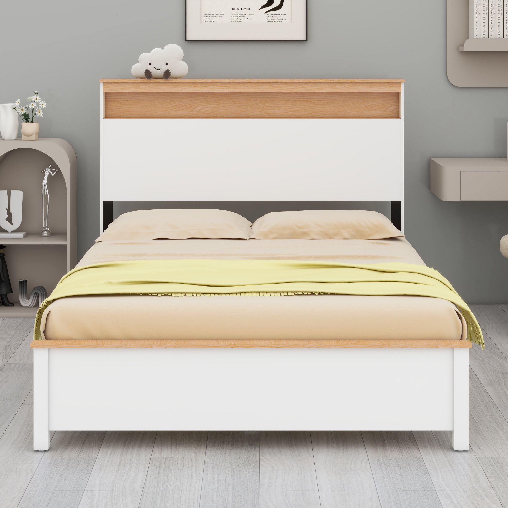 Ebern Designs Wooden Bed Stand With Charging Station Storage Headboard ...