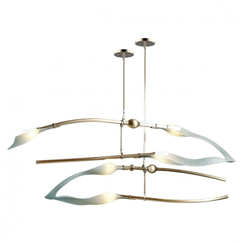 Luminaire suspendu léger fait à la main, Or, Blanc, 34 po de largeur x 14 po de profondeur x 32 po de 