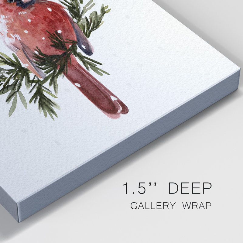 Cardinal avec neige I sur toile, H 16 po x l 16 po x P 1,5 po