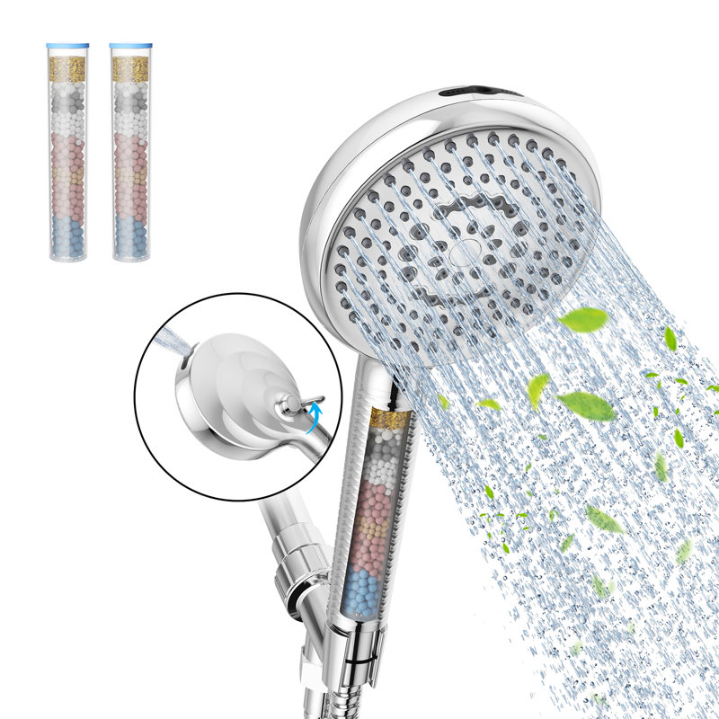 5.2" Filtered Handheld Shower Head with 71" Hose and 10 Spray Settings in Chrome with 2 Cartridges