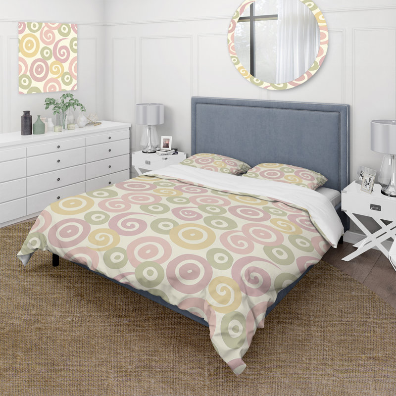 Ensemble de housse de couette jaune et rose Boho Spirals I - Boho, King Duvet Cover + 2 King Shams