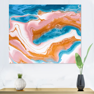 " Orange Blue and White Marble Rivers " Watercolor Painting