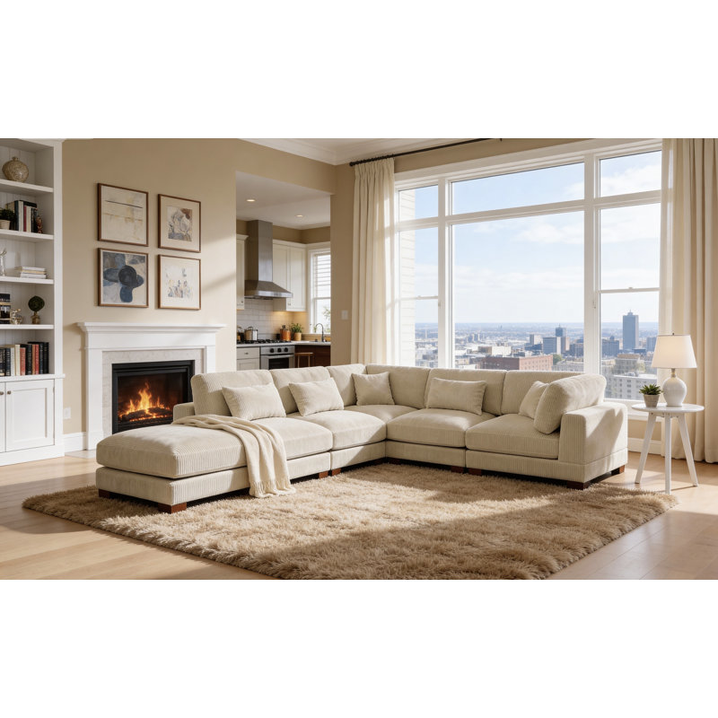 Canapé modulaire Moonwallow, Velours côtelé beige