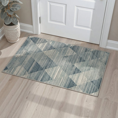 Tapis d'intérieur bleu / beige à motif géométrique lavable à la machine Coady Vertice