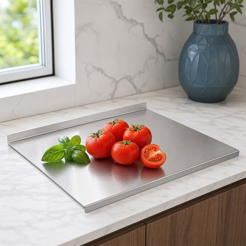 Planche à découper en acier inoxydable 304 avec bord en Z antidérapant, lavable au lave-vaisselle, grande surface de pétrissage, comptoir protecteur