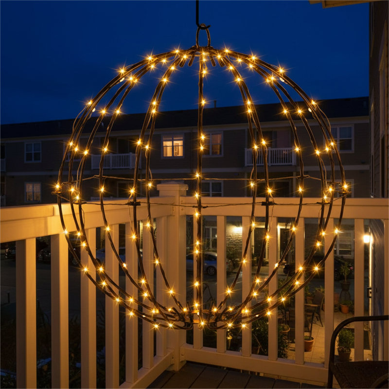 140 Led Christmas Ball Lights, Hanging Sphere, 8 Modes, Battery Operated, Waterproof Outdoor Decor, 20" H x 20" W x 1" D