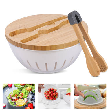 Large Salad Bowl with Lid, Bamboo Fiber Salad Serving Bowl Set Gray  Utensils 10”