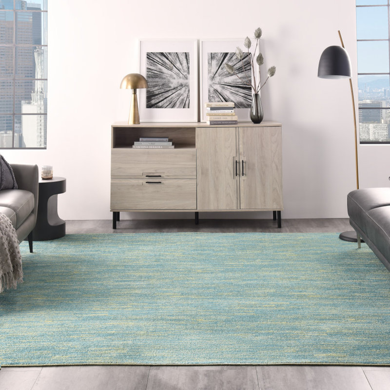 Tapis bleu / vert Nourison Essentials, Carré 9 pi