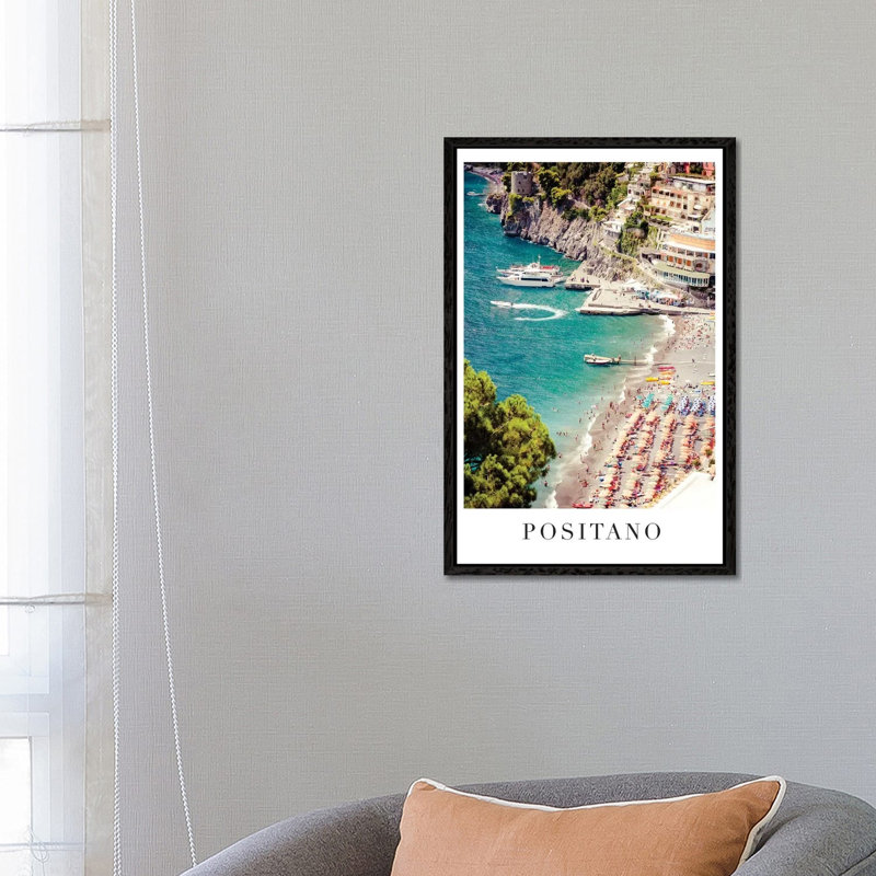 Positano Travel Poster - Print on Canvas, 66.04cm H x 45.72cm W x 3.81cm D, Black Framed