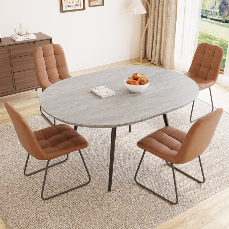 Modern Kitchen Dining Set, 43'' to 60'' Extendable Dining Table with 32.8"H Upholstered Dining Chairs for 4 Person, Brown
