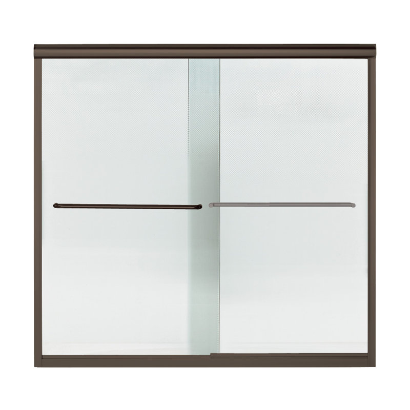 Finesse 59.63" x 58.06" Bypass Frameless Bath Door, Deep Bronze