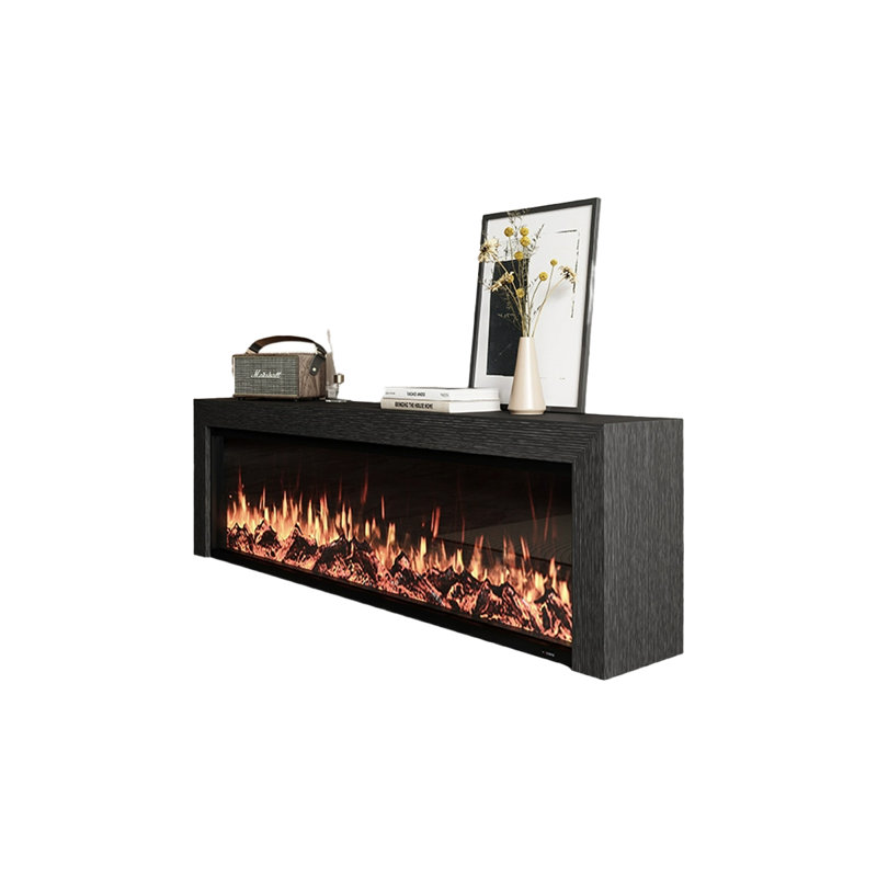 Black Solid Wood TV Cabinet Fireplace, 27.56" H x 78.74" W x 12.6" D