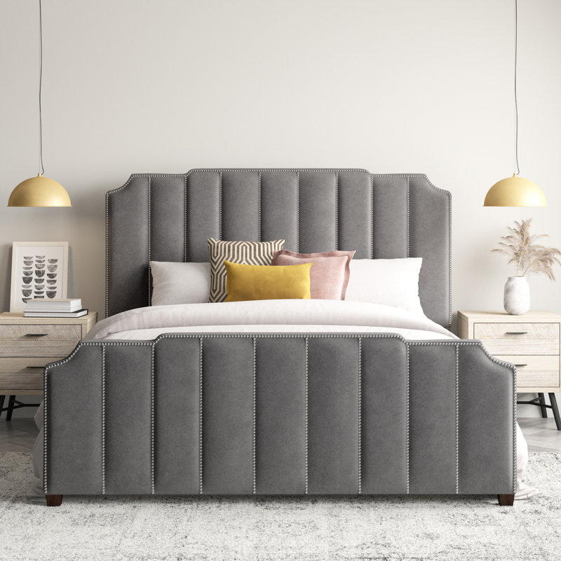 Pont Upholstered Standard Bed, Pewter Grey Linen, Queen
