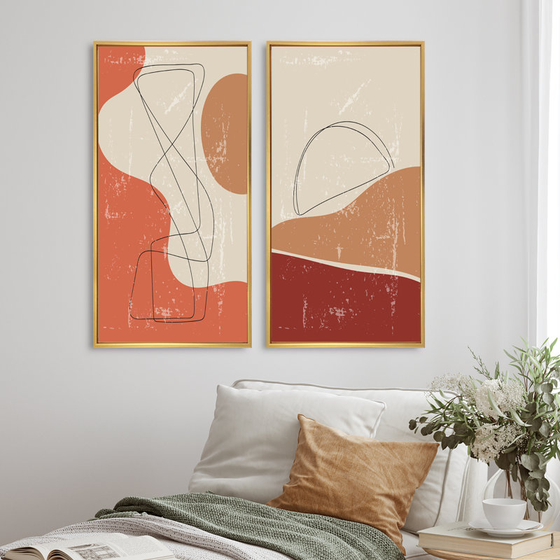 «Vintage Abstract Geometrics in Vintage Colors II», ensemble de 2 reproductions, H 40 po x l 40 po x P 1,5 po, Cadre doré