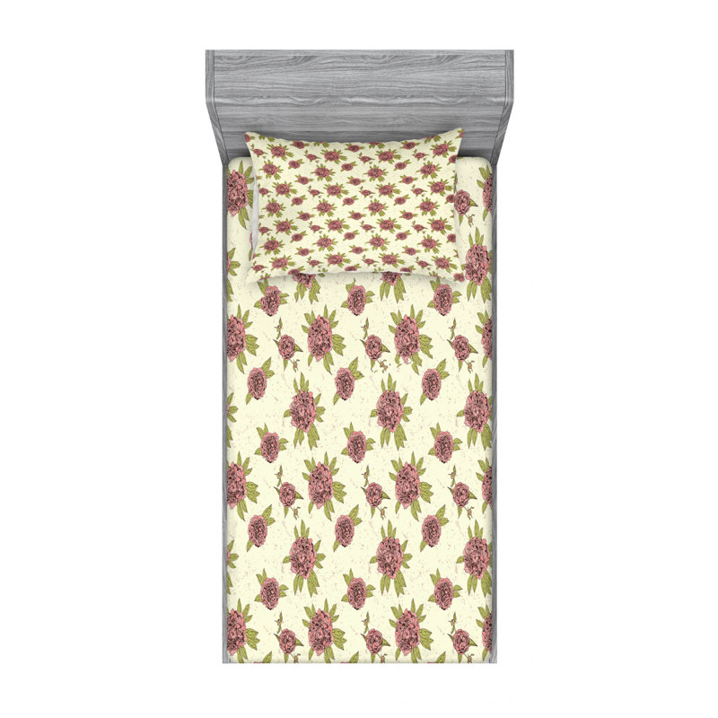 Microfiber Floral Sheet Set, Twin Sheet Set with Fitted Sheet, Taupe Floral