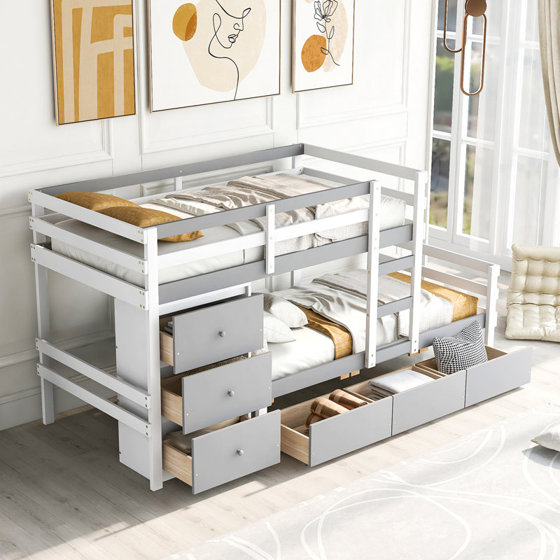 Loft Bunk Bed With Drawers And Ladder, Grey