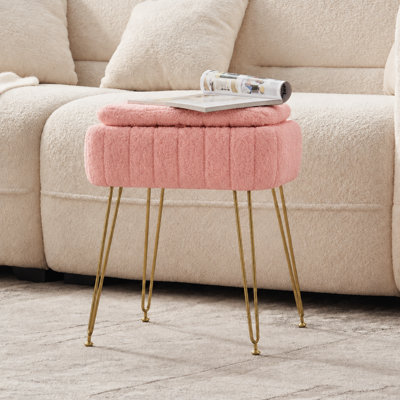 Tabouret de coiffeuse rembourré avec rangement et dossier pliant